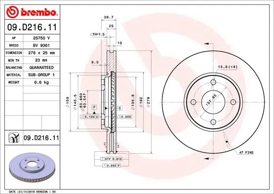 Disc frana Brembo 09.D216.11