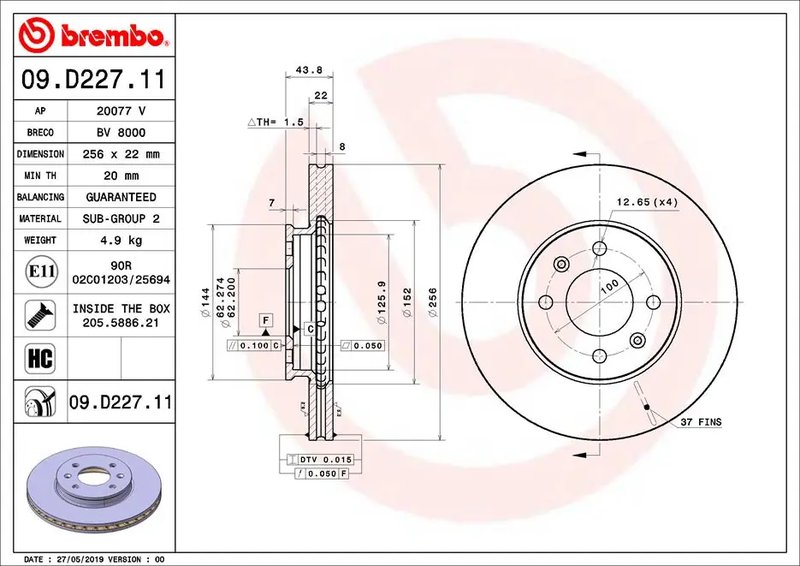 Disc frana Brembo 09.D227.11