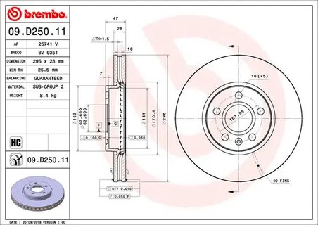 DISC FRANA BREMBO 09.D250.11 - Compatibil cu VOLVO, VOLVO ASIA