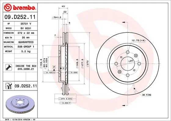 Disc frana Brembo 09.D252.21