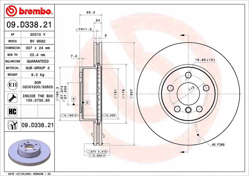 DISC FRANA BREMBO 09.D338.21 - Compatibil cu BMW, BMW (BRILLIANCE)