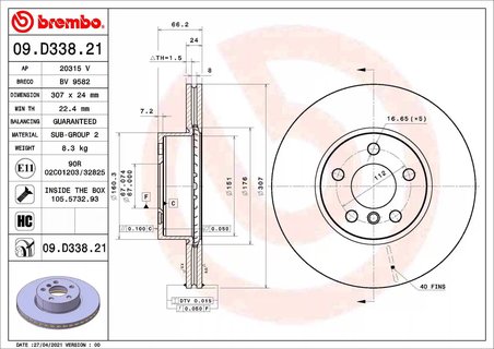 DISC FRANA BREMBO 09.D338.21 - Compatibil cu BMW, BMW (BRILLIANCE)