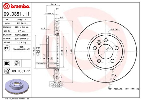 DISC FRANA BREMBO 09.D351.11 - Compatibil cu MAN, VW