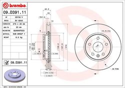 DISC FRANA BREMBO 09.D391.11 - Compatibil cu BUICK (SGM), CHEVROLET, OPEL, VAUXHALL