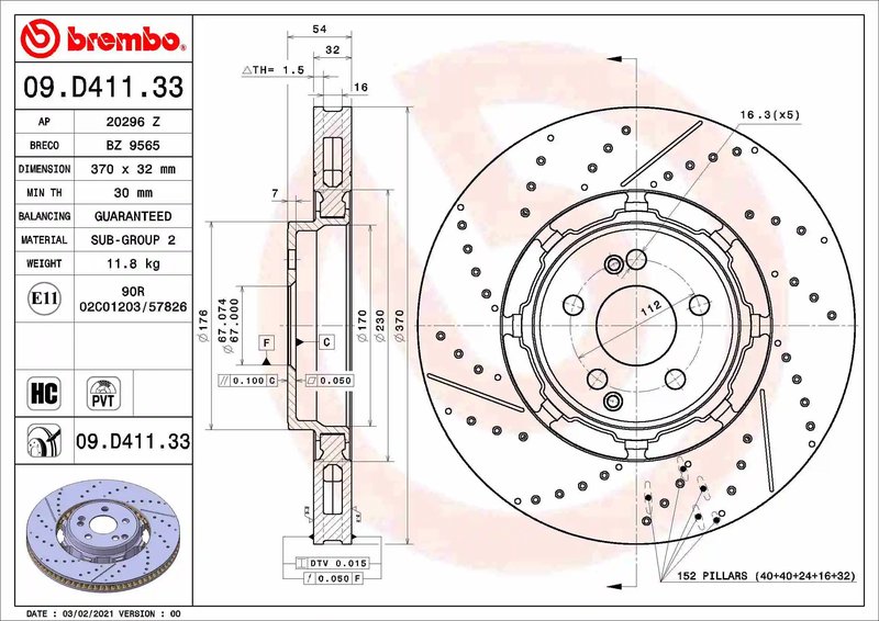 DISC FRANA BREMBO 09.D411.33 - Compatibil cu MERCEDES-BENZ
