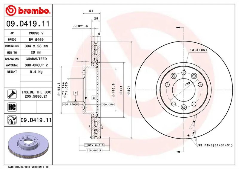Disc frana Brembo 09.D419.11