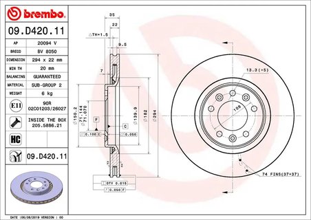 DISC FRANA BREMBO 09.D420.11 - Compatibil cu CITROEN, OPEL, PEUGEOT, TOYOTA, VAUXHALL