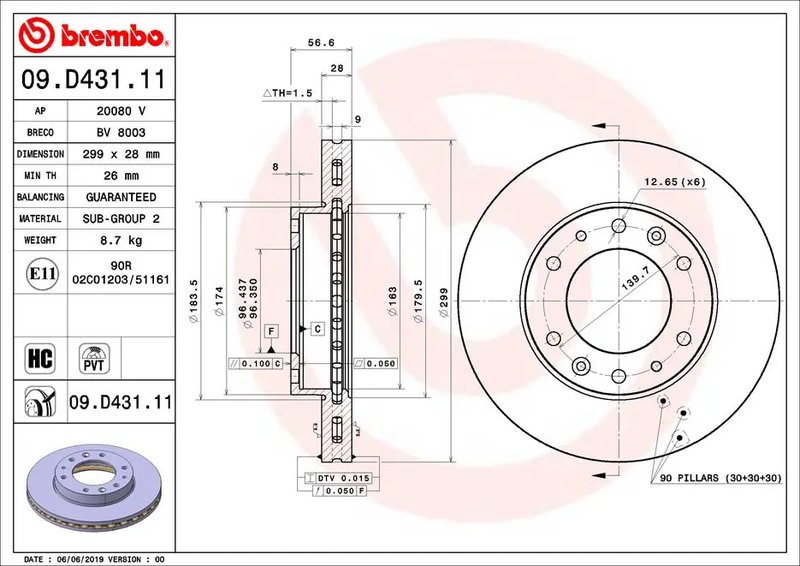 DISC FRANA BREMBO 09.D431.11 - Compatibil cu HYUNDAI