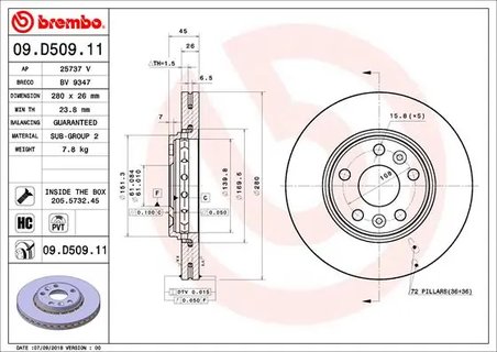DISC FRANA BREMBO 09.D509.11 - Compatibil cu MERCEDES-BENZ, RENAULT