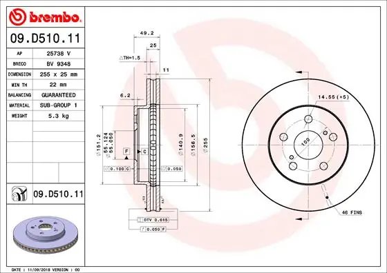 DISC FRANA BREMBO 09.D510.11 - Compatibil cu TOYOTA