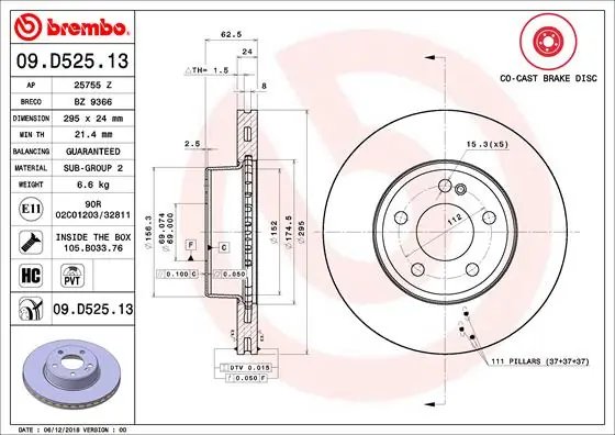 DISC FRANA BREMBO 09.D525.13 - Compatibil cu MERCEDES-BENZ
