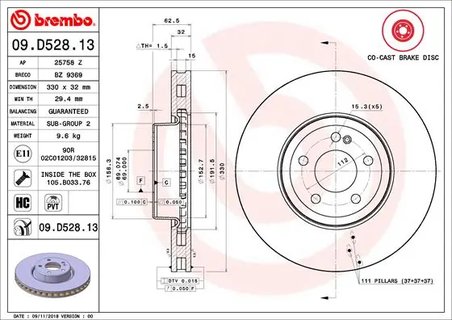 DISC FRANA BREMBO 09.D528.13 - Compatibil cu MERCEDES-BENZ, MERCEDES-BENZ (BBDC)