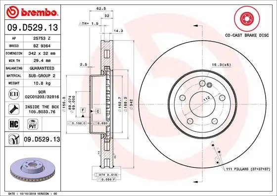 DISC FRANA BREMBO 09.D529.13 - Compatibil cu MERCEDES-BENZ, MERCEDES-BENZ (BBDC)