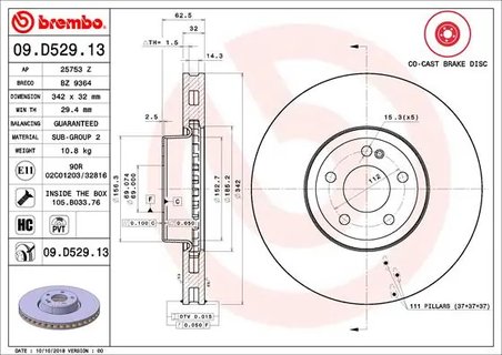 DISC FRANA BREMBO 09.D529.13 - Compatibil cu MERCEDES-BENZ, MERCEDES-BENZ (BBDC)
