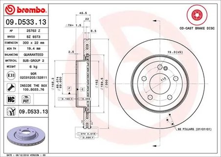 DISC FRANA BREMBO 09.D533.13 - Compatibil cu MERCEDES-BENZ, MERCEDES-BENZ (BBDC)