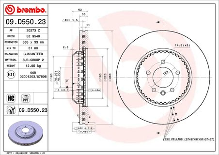 DISC FRANA BREMBO 09.D550.23 - Compatibil cu LAND ROVER