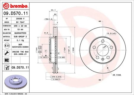 DISC FRANA BREMBO 09.D570.11 - Compatibil cu AUDI, SEAT, SKODA, VW