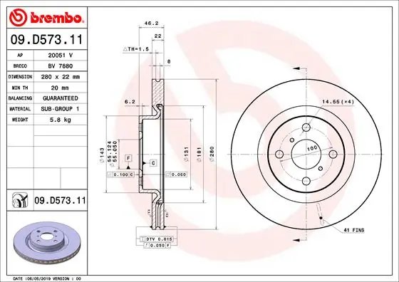 DISC FRANA BREMBO 09.D573.11 - Compatibil cu TOYOTA