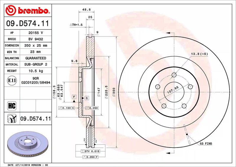 DISC FRANA BREMBO 09.D574.11 - Compatibil cu FORD