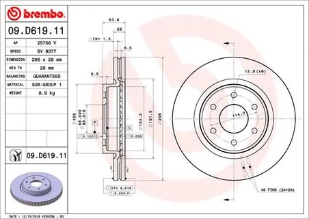 DISC FRANA BREMBO 09.D619.11 - Compatibil cu NISSAN, RENAULT