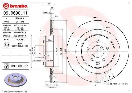 DISC FRANA BREMBO 09.D690.11 - Compatibil cu INFINITI, NISSAN
