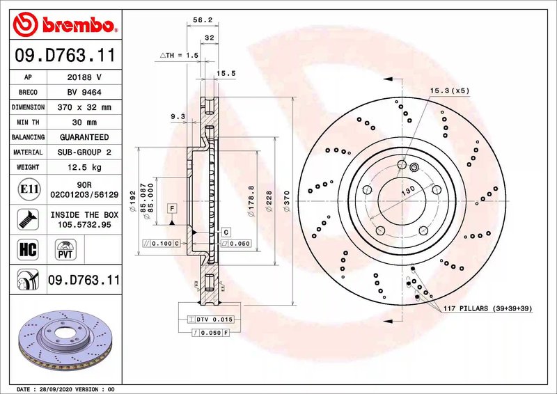 DISC FRANA BREMBO 09.D763.11 - Compatibil cu MERCEDES-BENZ