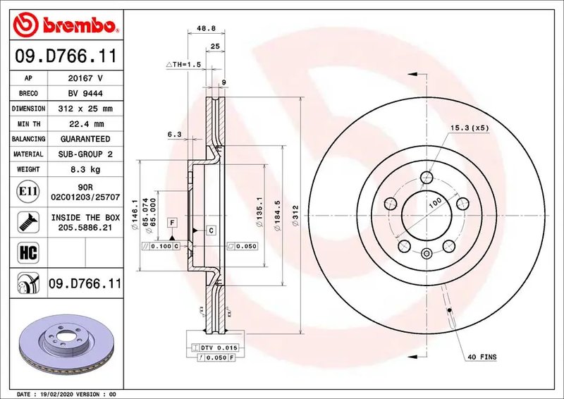 Disc frana Brembo 09.D766.11