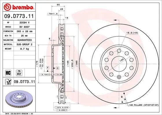 DISC FRANA BREMBO 09.D773.11 - Compatibil cu TESLA
