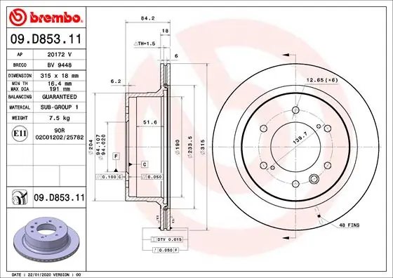 Disc frana Brembo 09.D853.11
