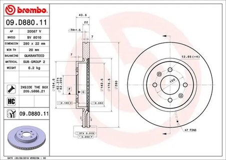 DISC FRANA BREMBO 09.D880.11 - Compatibil cu HYUNDAI, KIA