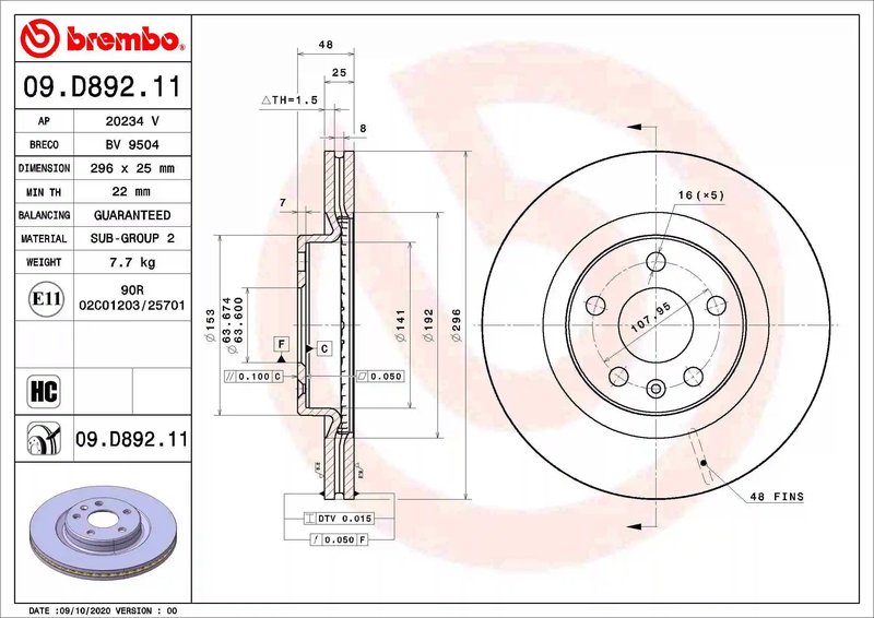 Disc frana Brembo 09.D892.11