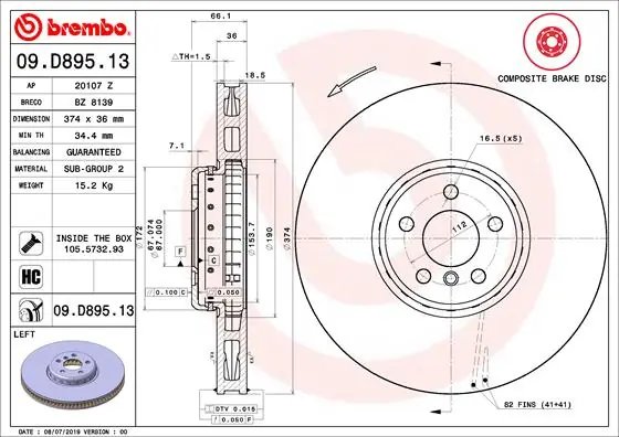 DISC FRANA BREMBO 09.D895.13 - Compatibil cu BMW