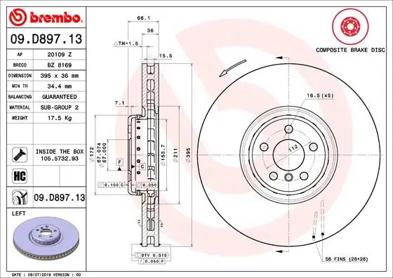 DISC FRANA BREMBO 09.D897.13 - Compatibil cu BMW, ROLLS-ROYCE