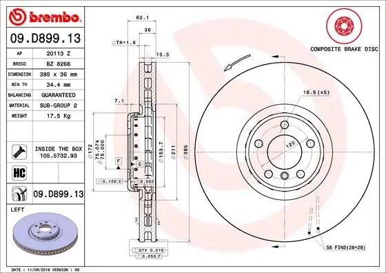 DISC FRANA BREMBO 09.D899.13 - Compatibil cu BMW
