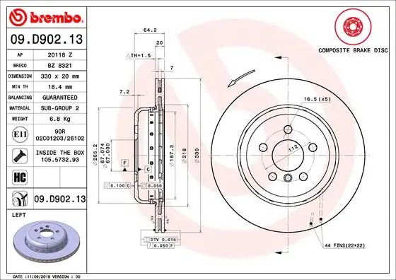 DISC FRANA BREMBO 09.D902.13 - Compatibil cu BMW, BMW (BRILLIANCE), TOYOTA