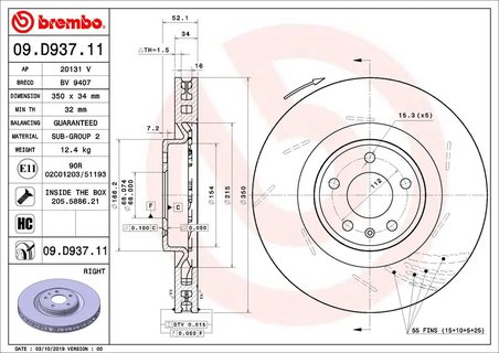 DISC FRANA BREMBO 09.D937.11 - Compatibil cu PORSCHE