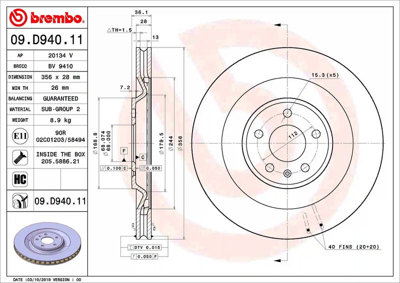 DISC FRANA BREMBO 09.D940.11 - Compatibil cu PORSCHE