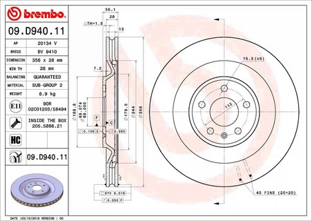 DISC FRANA BREMBO 09.D940.11 - Compatibil cu PORSCHE