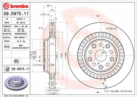 DISC FRANA BREMBO 09.D975.11 - Compatibil cu LEXUS
