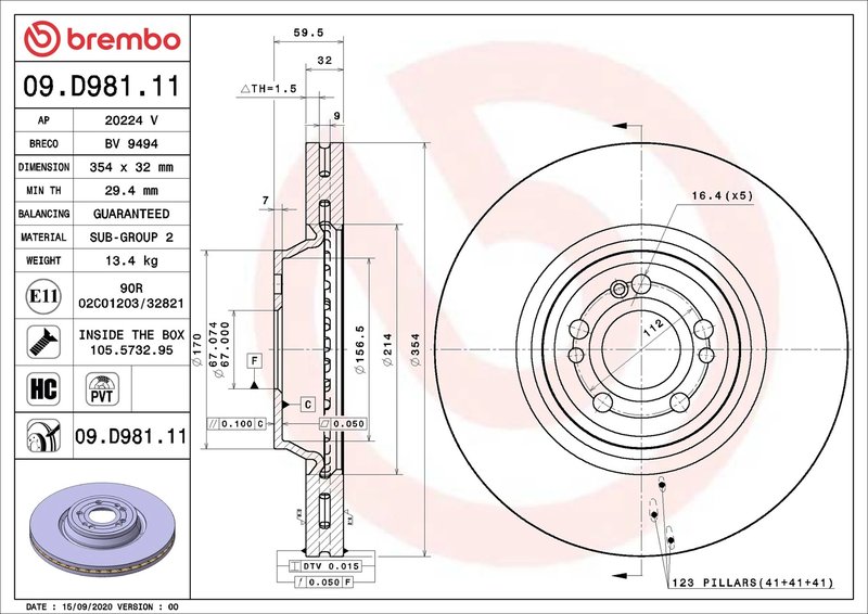 DISC FRANA BREMBO 09.D981.11 - Compatibil cu MERCEDES-BENZ