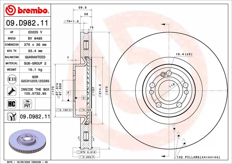 DISC FRANA BREMBO 09.D982.11 - Compatibil cu MERCEDES-BENZ
