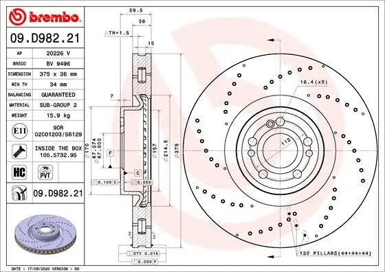 DISC FRANA BREMBO 09.D982.21 - Compatibil cu MERCEDES-BENZ