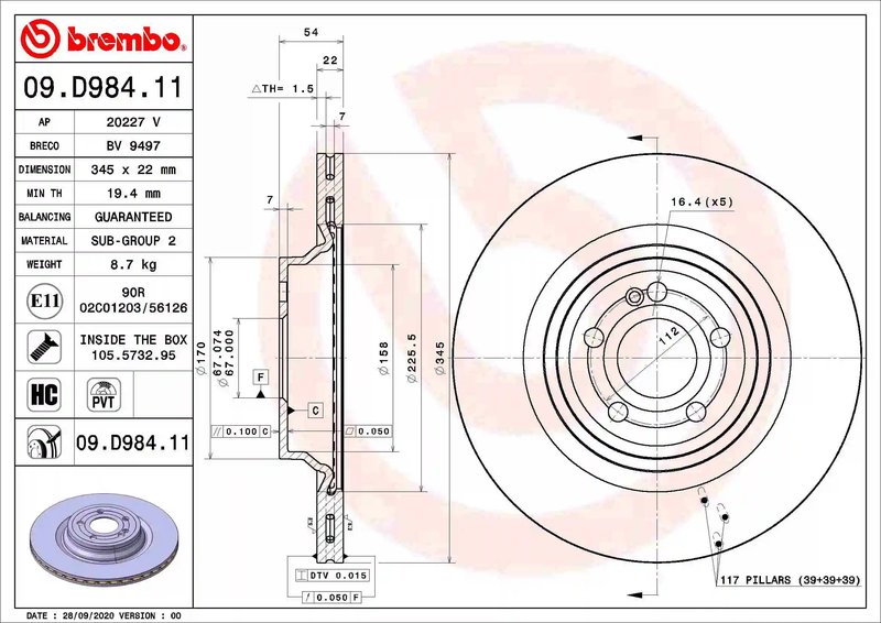 DISC FRANA BREMBO 09.D984.11 - Compatibil cu MERCEDES-BENZ