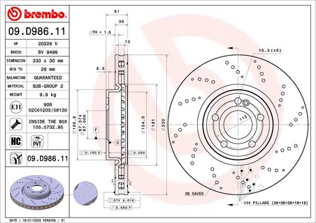 DISC FRANA BREMBO 09.D986.11 - Compatibil cu MERCEDES-BENZ, MERCEDES-BENZ (BBDC)