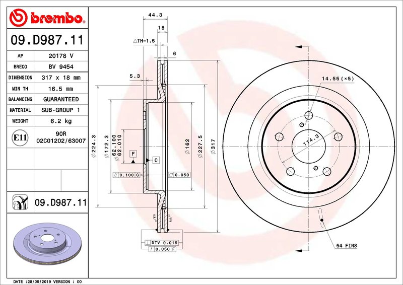 Disc frana Brembo 09.D987.11