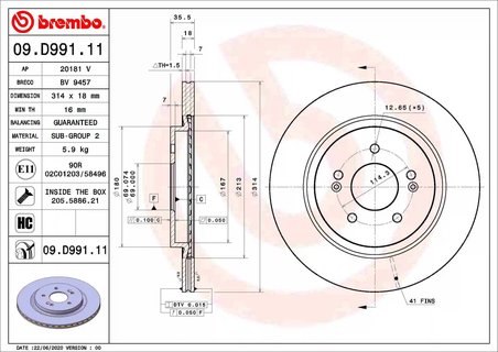 DISC FRANA BREMBO 09.D991.11 - Compatibil cu HYUNDAI