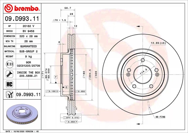 Disc frana Brembo 09.D993.11