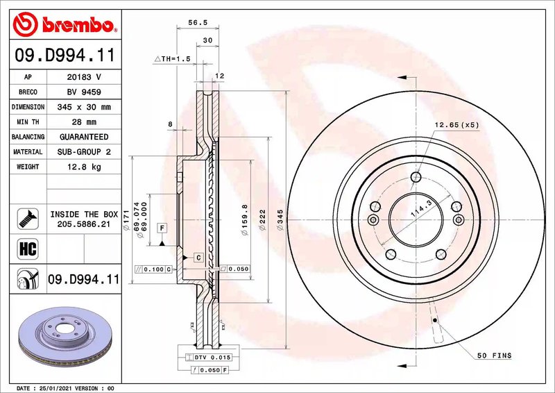 DISC FRANA BREMBO 09.D994.11 - Compatibil cu GENESIS, KIA