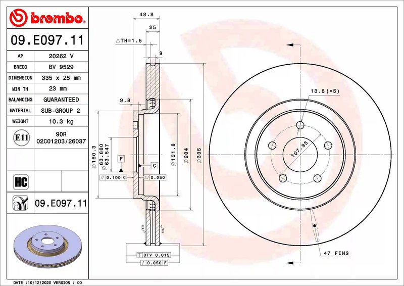 DISC FRANA BREMBO 09.E097.11 - Compatibil cu FORD