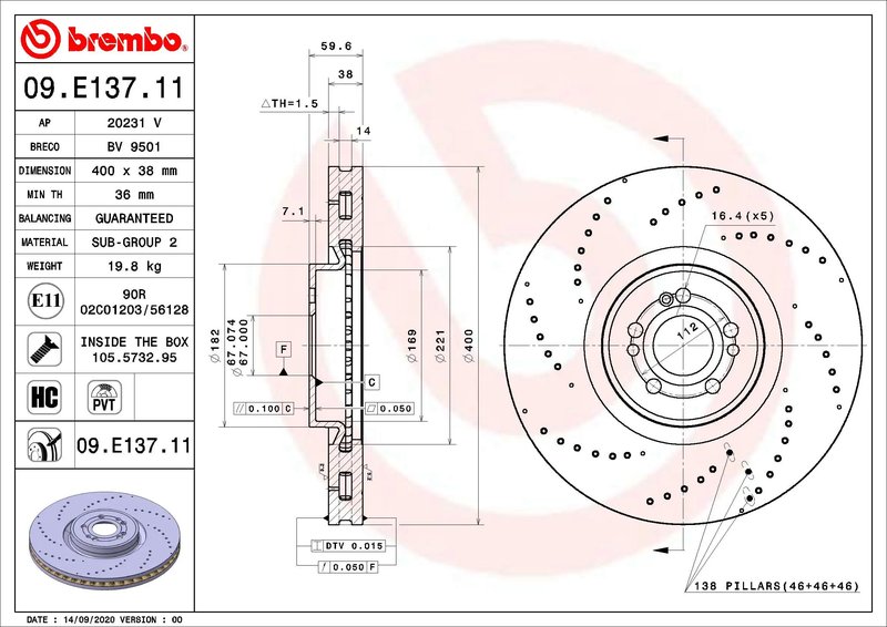 Disc frana Brembo 09.E137.11
